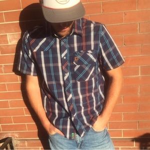 Hippy Tree Men's Finch Woven Shirt, plaid button down size small